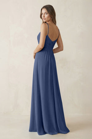 Spaghetti Strap Ruched Chiffon A - Line Bridesmaid Dress in Navy - SHE IS ME Bridesmaid Dresses