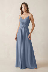 Spaghetti Strap Ruched Chiffon A - Line Bridesmaid Dress in Neptune - KISS BRIDAL Bridesmaid Dresses