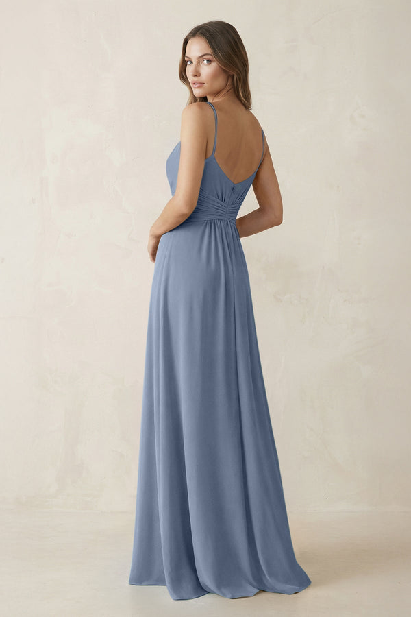 Spaghetti Strap Ruched Chiffon A - Line Bridesmaid Dress in Neptune - SHE IS ME Bridesmaid Dresses