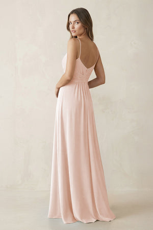 Spaghetti Strap Ruched Chiffon A - Line Bridesmaid Dress in Pale Blush - SHE IS ME Bridesmaid Dresses