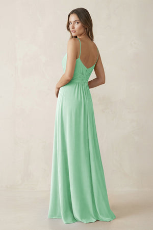 Spaghetti Strap Ruched Chiffon A - Line Bridesmaid Dress in Pale Pistachio - KISS BRIDAL Bridesmaid Dresses
