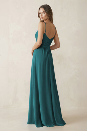 Spaghetti Strap Ruched Chiffon A - Line Bridesmaid Dress in Pine - SHE IS ME Bridesmaid Dresses