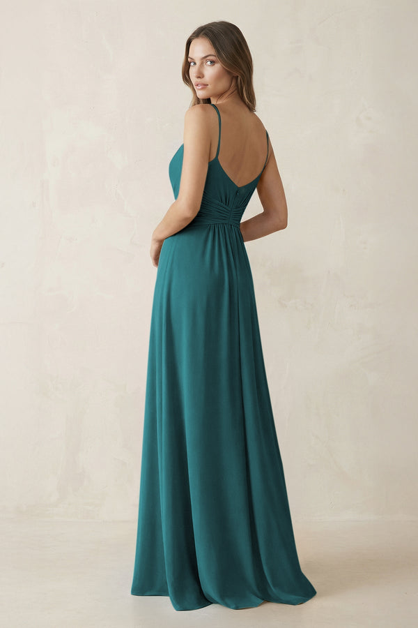 Spaghetti Strap Ruched Chiffon A - Line Bridesmaid Dress in Pine - SHE IS ME Bridesmaid Dresses