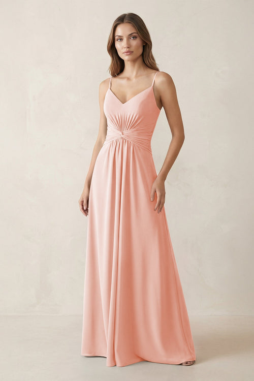 Spaghetti Strap Ruched Chiffon A - Line Bridesmaid Dress in Rose Petal - SHE IS ME Bridesmaid Dresses