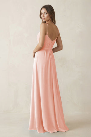 Spaghetti Strap Ruched Chiffon A - Line Bridesmaid Dress in Rose Petal - SHE IS ME Bridesmaid Dresses