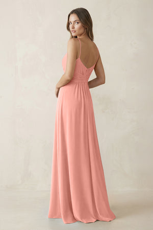 Spaghetti Strap Ruched Chiffon A-Line Bridesmaid Dress in Rosette (2) | KISSBRIDAL