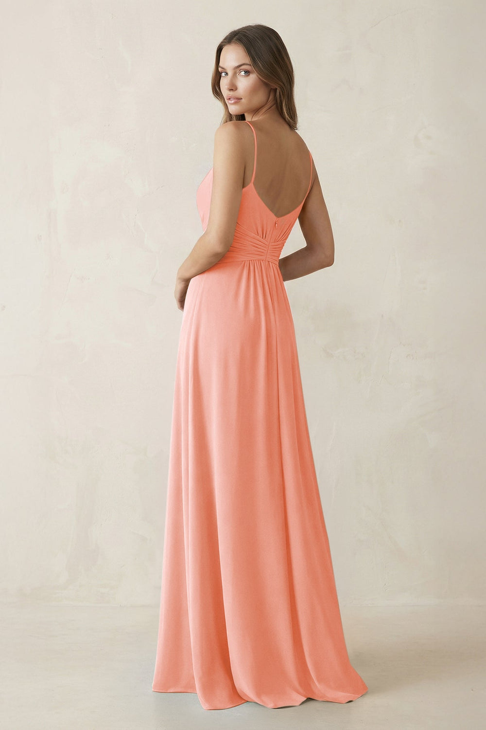 Spaghetti Strap Ruched Chiffon A - Line Bridesmaid Dress in Rosette - KISS BRIDAL Bridesmaid Dresses