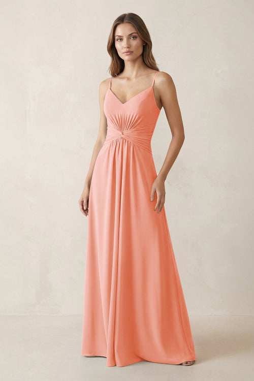 Spaghetti Strap Ruched Chiffon A - Line Bridesmaid Dress in Rosette - SHE IS ME Bridesmaid Dresses