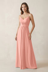 Spaghetti Strap Ruched Chiffon A-Line Bridesmaid Dress in Rosette | KISSBRIDAL
