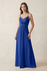 Spaghetti Strap Ruched Chiffon A - Line Bridesmaid Dress in Royal Blue - KISS BRIDAL Bridesmaid Dresses