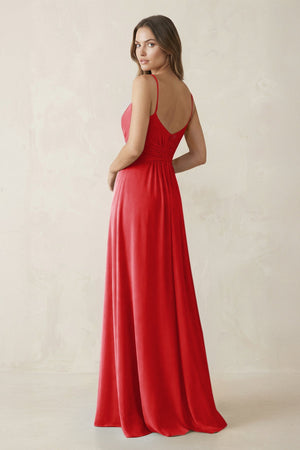 Spaghetti Strap Ruched Chiffon A - Line Bridesmaid Dress in Ruby Red - SHE IS ME Bridesmaid Dresses