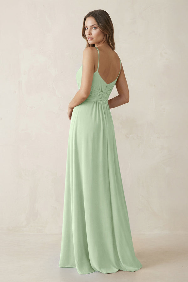 Spaghetti Strap Ruched Chiffon A - Line Bridesmaid Dress in Sage - SHE IS ME Bridesmaid Dresses