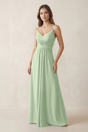 Spaghetti Strap Ruched Chiffon A - Line Bridesmaid Dress in Sage - SHE IS ME Bridesmaid Dresses