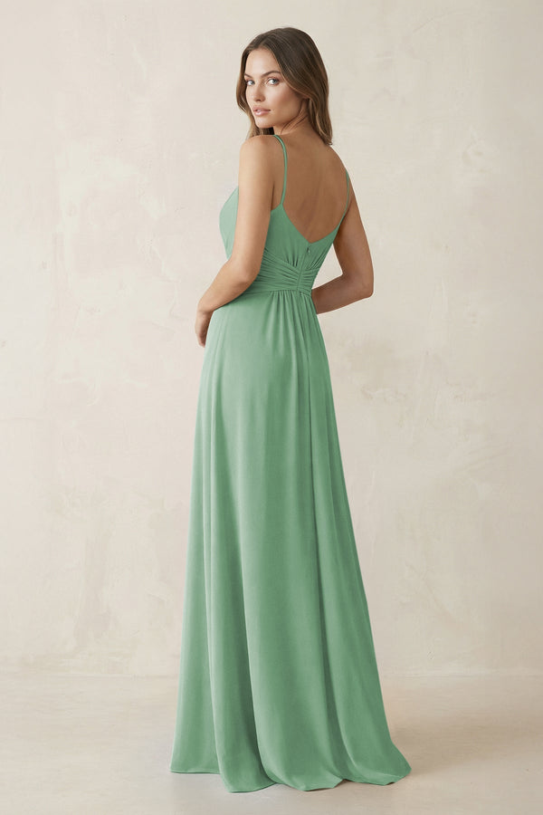 Spaghetti Strap Ruched Chiffon A - Line Bridesmaid Dress in Sea Glass - KISS BRIDAL Bridesmaid Dresses
