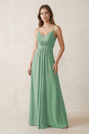 Spaghetti Strap Ruched Chiffon A - Line Bridesmaid Dress in Sea Glass - KISS BRIDAL Bridesmaid Dresses