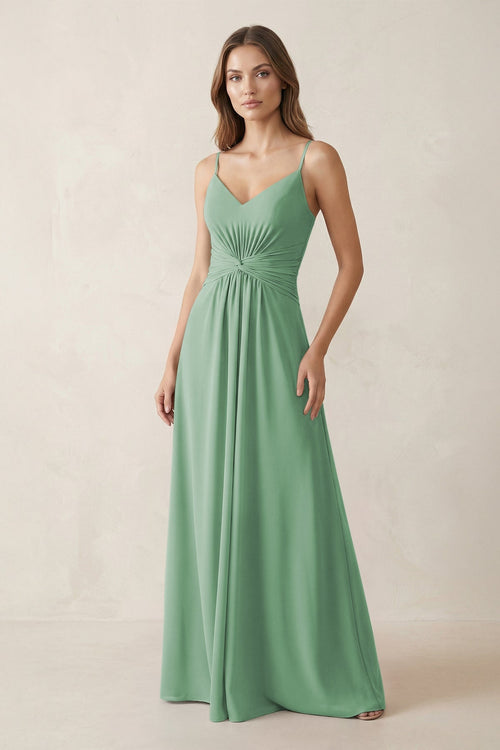 Spaghetti Strap Ruched Chiffon A - Line Bridesmaid Dress in Sea Glass - KISS BRIDAL Bridesmaid Dresses
