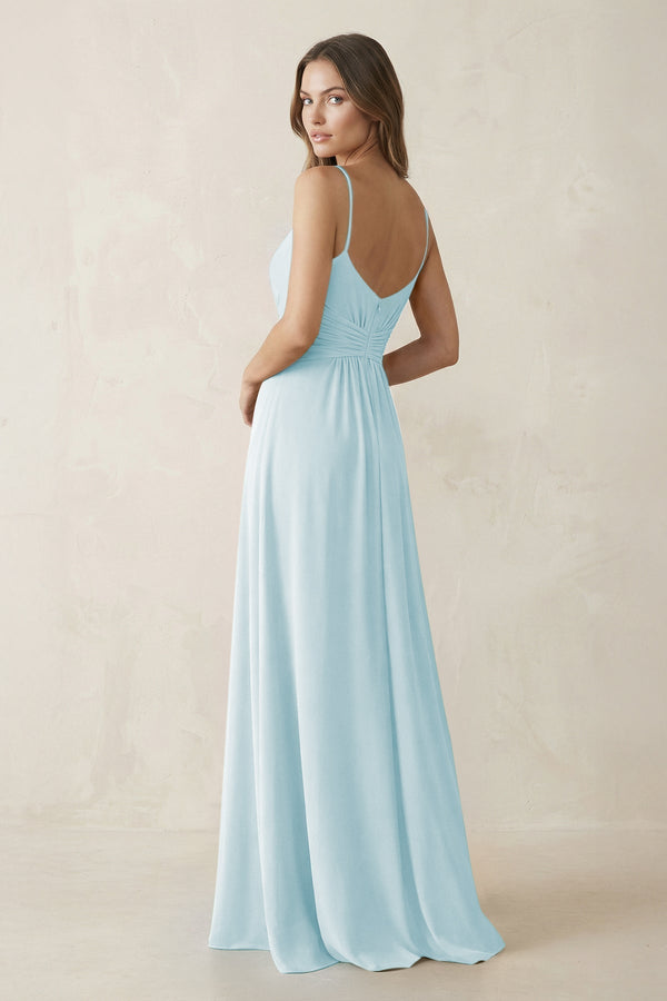 Spaghetti Strap Ruched Chiffon A - Line Bridesmaid Dress in Sky Blue - SHE IS ME Bridesmaid Dresses