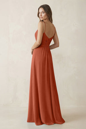Spaghetti Strap Ruched Chiffon A - Line Bridesmaid Dress in Spice - SHE IS ME Bridesmaid Dresses