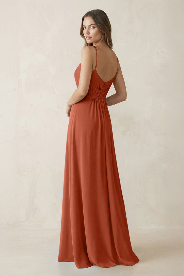 Spaghetti Strap Ruched Chiffon A - Line Bridesmaid Dress in Spice - SHE IS ME Bridesmaid Dresses