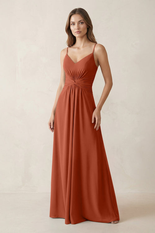 Spaghetti Strap Ruched Chiffon A - Line Bridesmaid Dress in Spice - SHE IS ME Bridesmaid Dresses