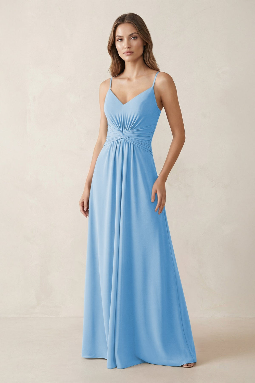 Spaghetti Strap Ruched Chiffon A - Line Bridesmaid Dress in Steel Blue - KISS BRIDAL Bridesmaid Dresses