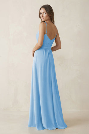 Spaghetti Strap Ruched Chiffon A - Line Bridesmaid Dress in Steel Blue - KISS BRIDAL Bridesmaid Dresses