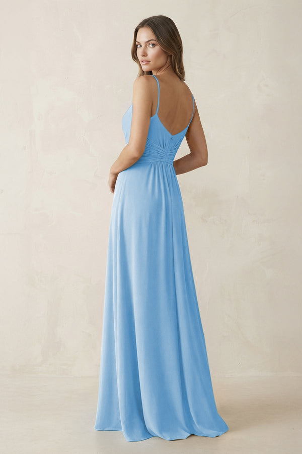Spaghetti Strap Ruched Chiffon A - Line Bridesmaid Dress in Steel Blue - KISS BRIDAL Bridesmaid Dresses