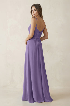 Spaghetti Strap Ruched Chiffon A-Line Bridesmaid Dress in Tahiti (2) | KISSBRIDAL