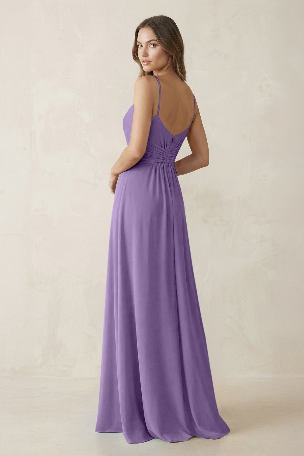 Spaghetti Strap Ruched Chiffon A - Line Bridesmaid Dress in Tahiti - KISS BRIDAL Bridesmaid Dresses