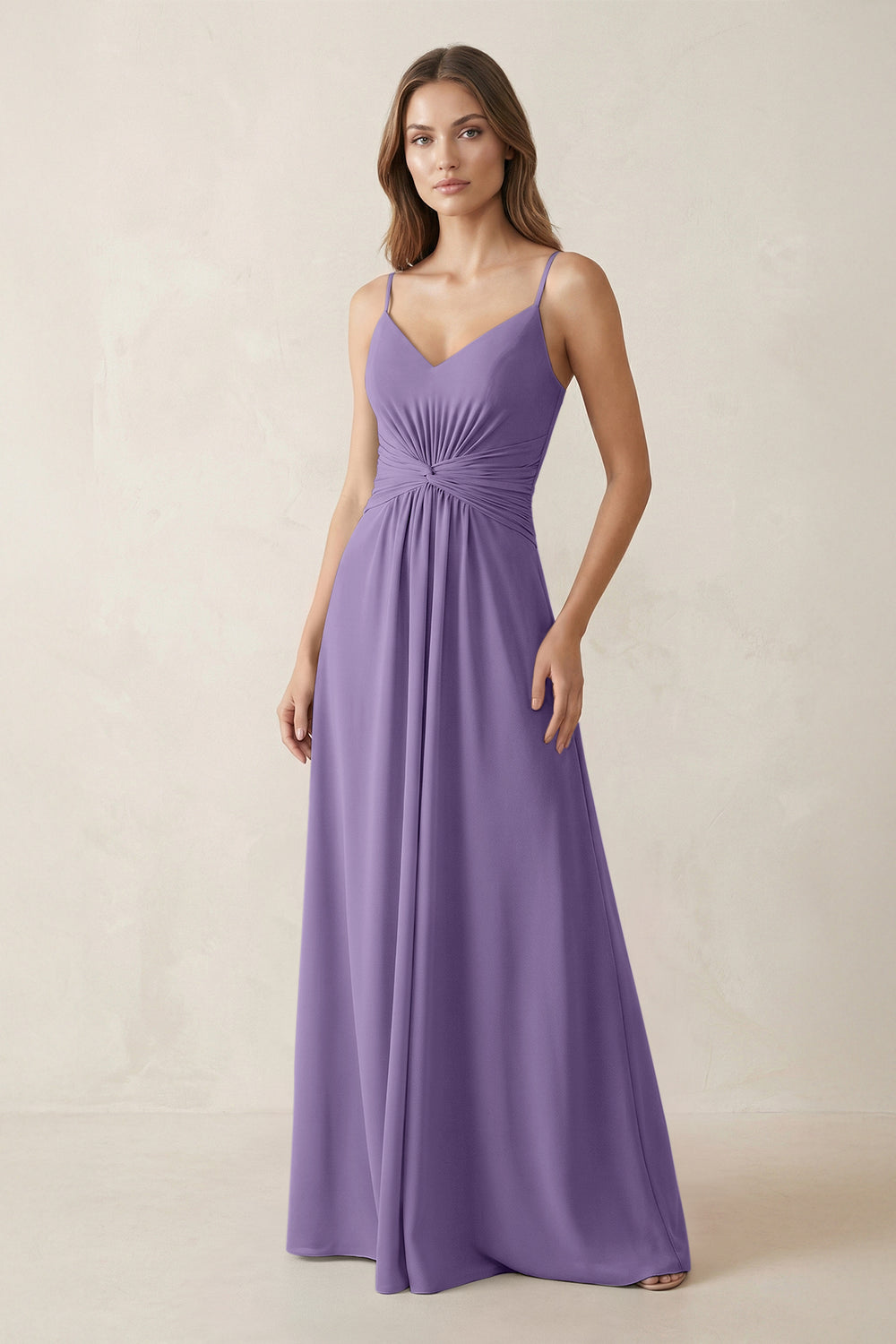 Spaghetti Strap Ruched Chiffon A-Line Bridesmaid Dress in Tahiti