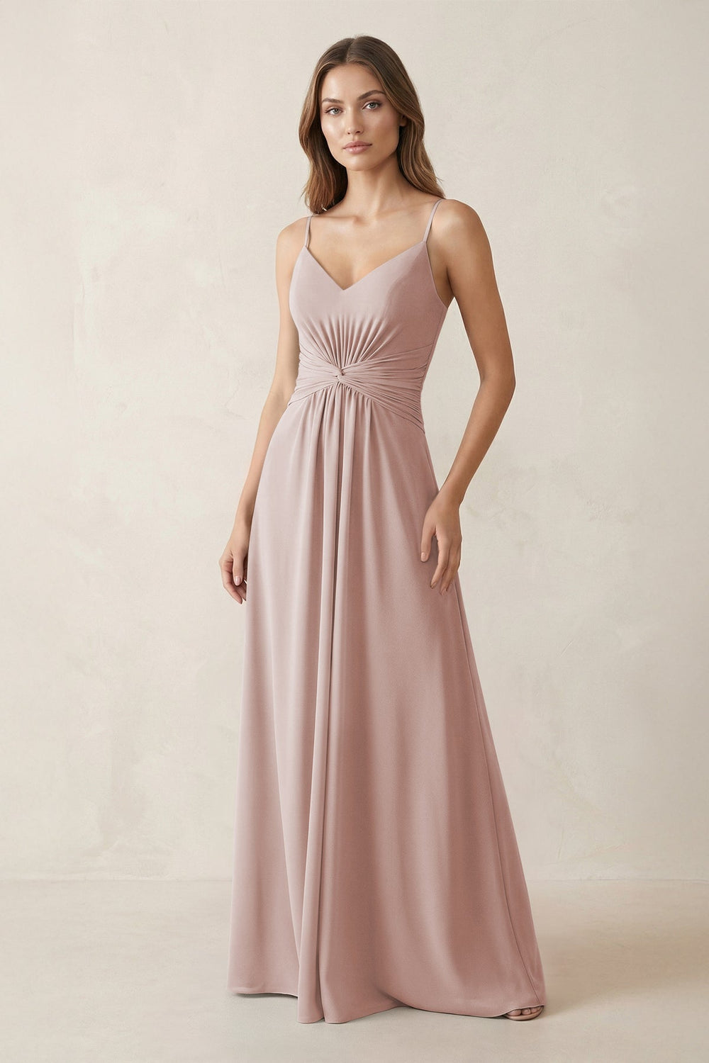 Spaghetti Strap Ruched Chiffon A - Line Bridesmaid Dress in Toffee - KISS BRIDAL Bridesmaid Dresses