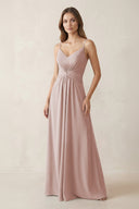 Spaghetti Strap Ruched Chiffon A - Line Bridesmaid Dress in Toffee - SHE IS ME Bridesmaid Dresses