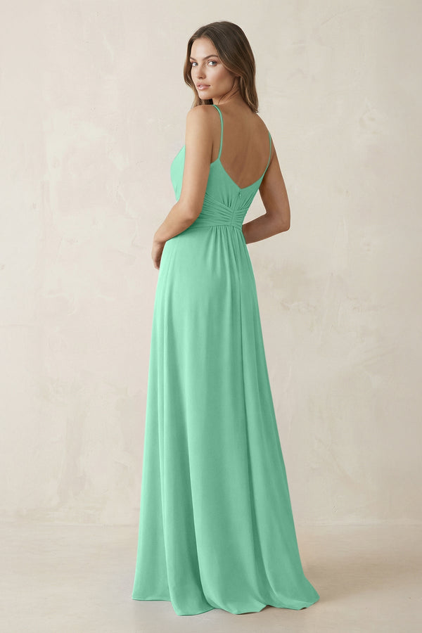 Spaghetti Strap Ruched Chiffon A - Line Bridesmaid Dress in Turquoise - SHE IS ME Bridesmaid Dresses