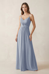 Spaghetti Strap Ruched Chiffon A - Line Bridesmaid Dress in Twilight - KISS BRIDAL Bridesmaid Dresses