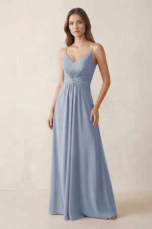 Spaghetti Strap Ruched Chiffon A - Line Bridesmaid Dress in Twilight - SHE IS ME Bridesmaid Dresses