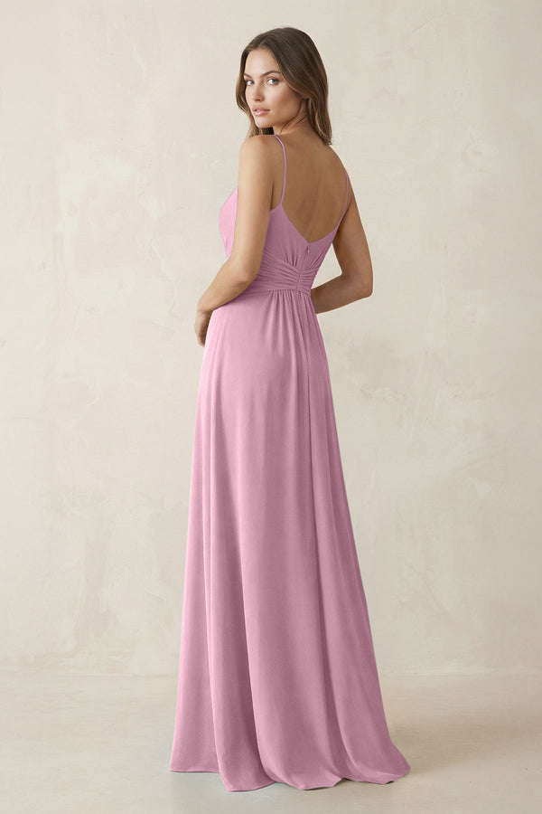 Spaghetti Strap Ruched Chiffon A - Line Bridesmaid Dress in Vintage Mauve - KISS BRIDAL Bridesmaid Dresses