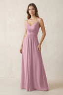 Spaghetti Strap Ruched Chiffon A-Line Bridesmaid Dress in Vintage Mauve | KISSBRIDAL
