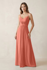 Spaghetti Strap Ruched Chiffon A - Line Bridesmaid Dress in Wild Rose - KISS BRIDAL Bridesmaid Dresses
