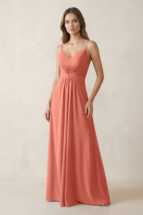 Spaghetti Strap Ruched Chiffon A - Line Bridesmaid Dress in Wild Rose - KISS BRIDAL Bridesmaid Dresses