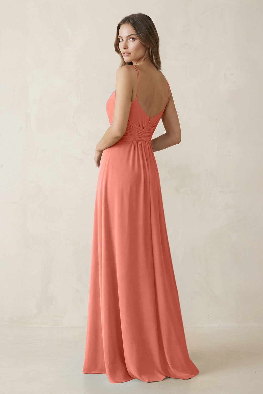 Spaghetti Strap Ruched Chiffon A - Line Bridesmaid Dress in Wild Rose - KISS BRIDAL Bridesmaid Dresses