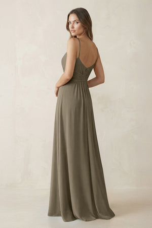 Spaghetti Strap Ruched Chiffon A - Line Bridesmaid Dress in Willow Green - SHE IS ME Bridesmaid Dresses