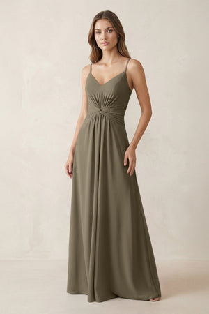 Spaghetti Strap Ruched Chiffon A - Line Bridesmaid Dress in Willow Green - SHE IS ME Bridesmaid Dresses