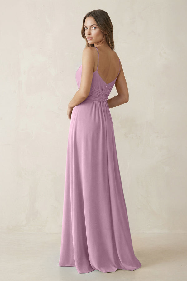 Spaghetti Strap Ruched Chiffon A - Line Bridesmaid Dress in Wisteria - KISS BRIDAL Bridesmaid Dresses