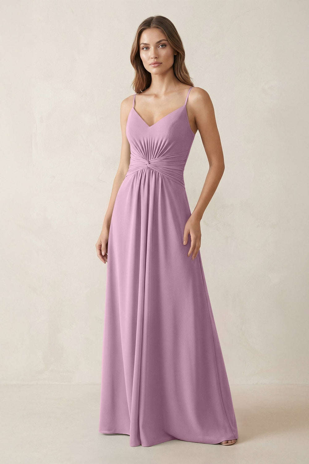 Spaghetti Strap Ruched Chiffon A - Line Bridesmaid Dress in Wisteria - KISS BRIDAL Bridesmaid Dresses