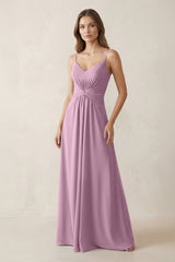 Spaghetti Strap Ruched Chiffon A - Line Bridesmaid Dress in Wisteria - KISS BRIDAL Bridesmaid Dresses