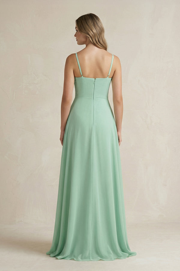 Spaghetti Strap Ruffled A-Line Chiffon Bridesmaid Dress in Pale Pistachio - SHE IS ME BRIDESMAID DRESSES