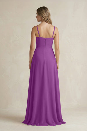 Spaghetti Strap Ruffled A - Line Chiffon Bridesmaid Dress in Amethyst - KISS BRIDAL Bridesmaid Dresses
