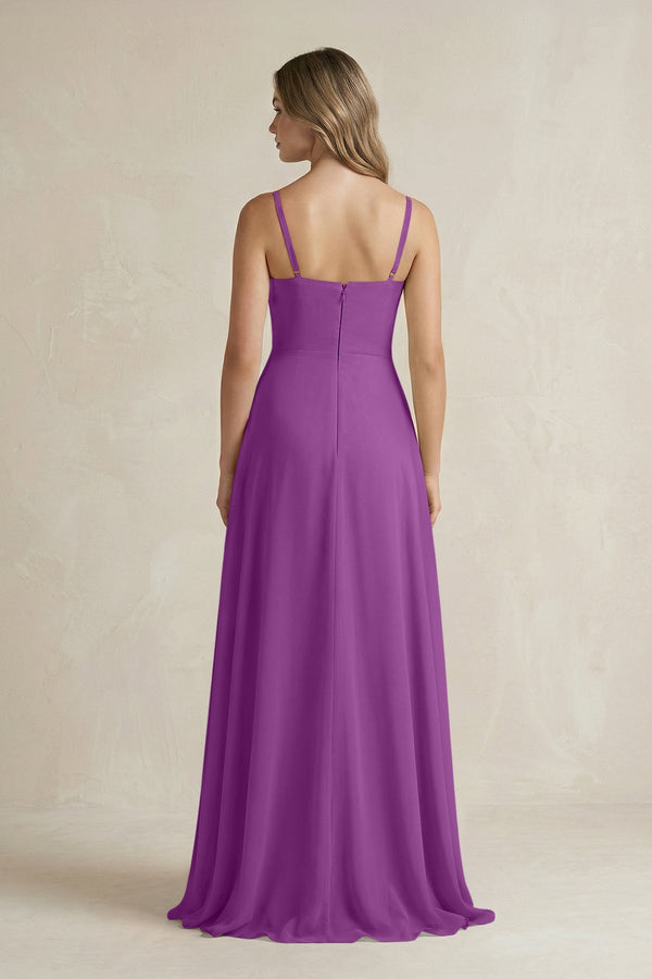 Spaghetti Strap Ruffled A - Line Chiffon Bridesmaid Dress in Amethyst - KISS BRIDAL Bridesmaid Dresses