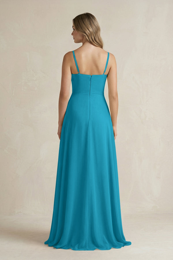 Spaghetti Strap Ruffled A - Line Chiffon Bridesmaid Dress in Blue Jay - SHE IS ME Bridesmaid Dresses