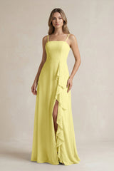 Spaghetti Strap Ruffled A - Line Chiffon Bridesmaid Dress in Buttercup - KISS BRIDAL Bridesmaid Dresses
